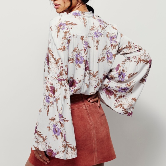 Free People Easy Girl Bell Sleeve Floral Blouse XS - Picture 2 of 16